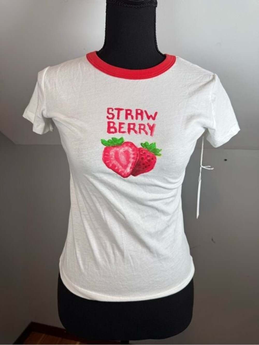 Anthropologie LETLUV White Graphic Tee with Red Trim